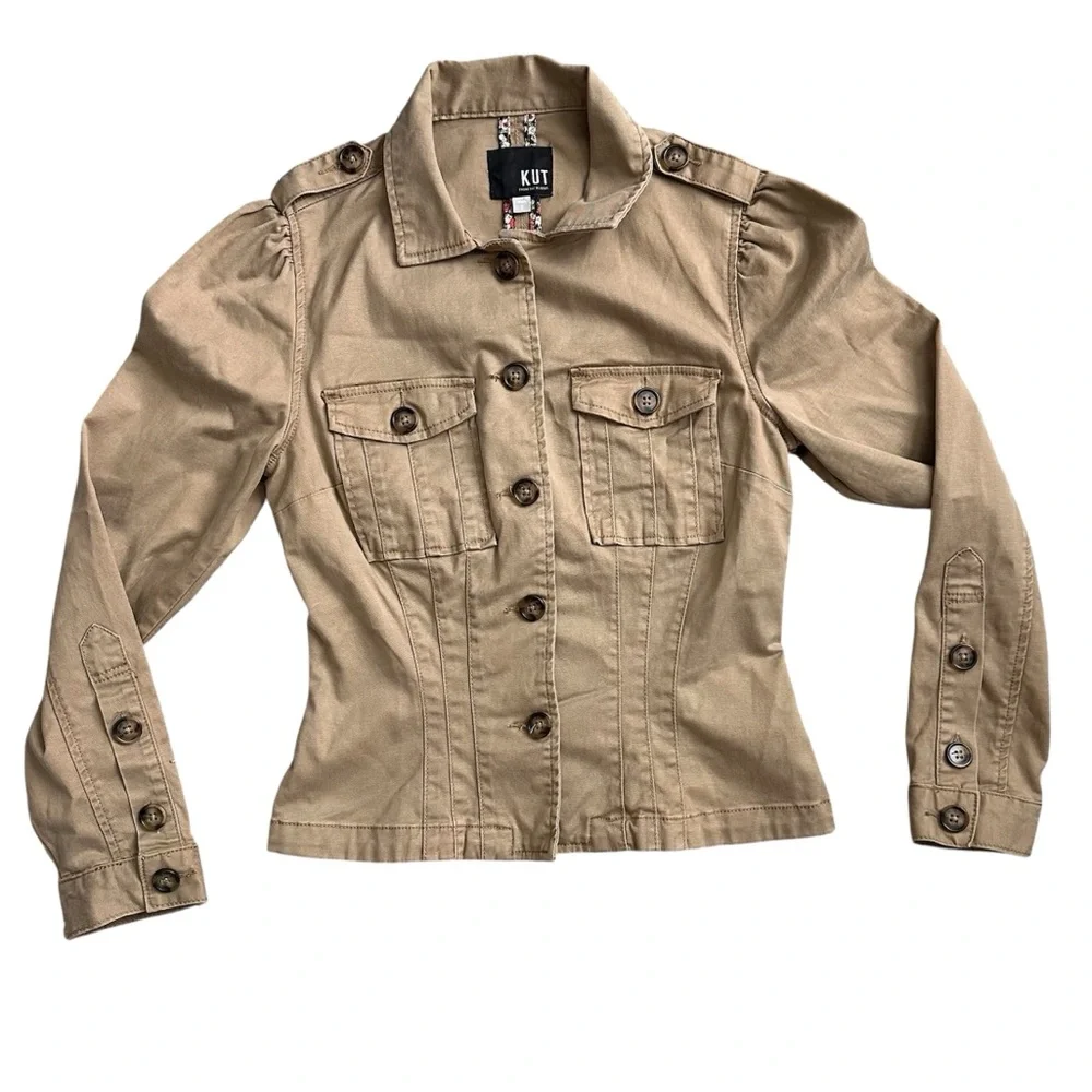 Kut From The Kloth Khaki Utility Jacket Women’s Small Button Front Cotton Blend - Picture 1 of 7